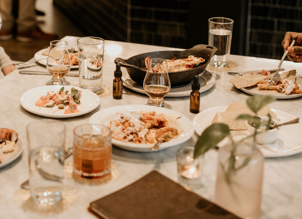 A set table with options from our event catering in Chattanooga.